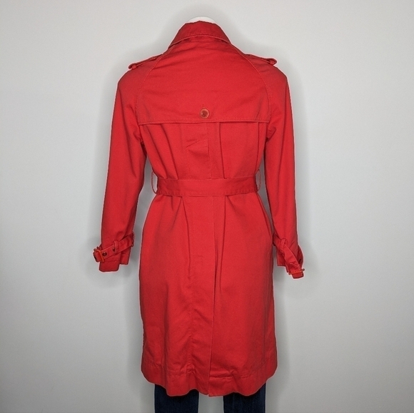 See By Chloe red belted collared cotton button closure trench coat jacket 6 - Picture 10 of 14